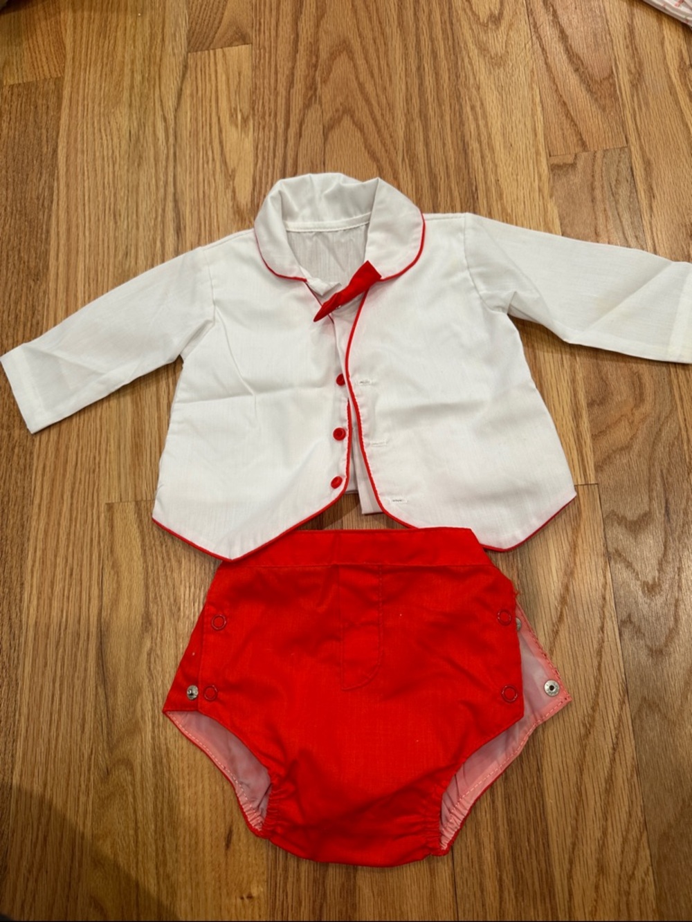 Vintage red Baby boy Outfit with Red Bow Tie and diaper cover button down cute
